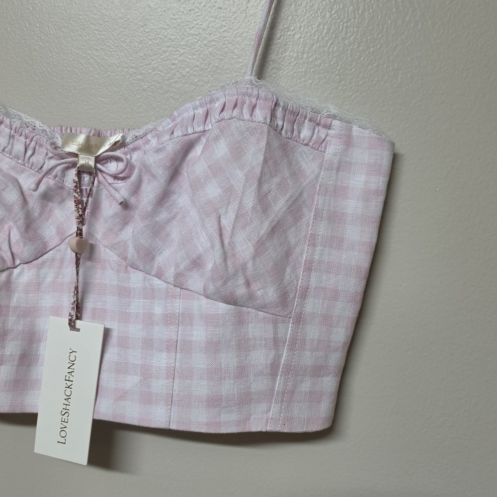 LoveShackFancy Amorana Angel Top Pink Gingham Linen Crop Cami‎ NWT Size 12 $245 - Picture 4 of 10